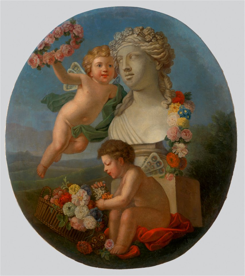 Monogramista F.R. z roku 1776 - Decorative Panel with a Bust, Angels and Flowers - O 4308 - Slovak National Gallery