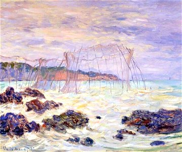 Monet w 769 fishing nets at pourville. Free illustration for personal and commercial use.