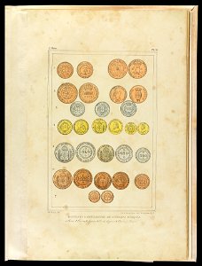 Monnaies bresiliennes de diverses époques - 1 Cuivre, 2 Cuivre, 3 Argent, 4 Or, 5 Argent, 6 Cuivre, 7 Cuivre (2), da Coleção Brasiliana Iconográfica