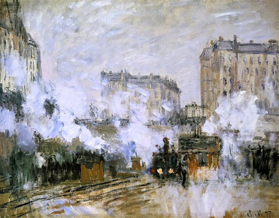 Monet Extérieur de la gare Saint-Lazare, arrivée d'un train
