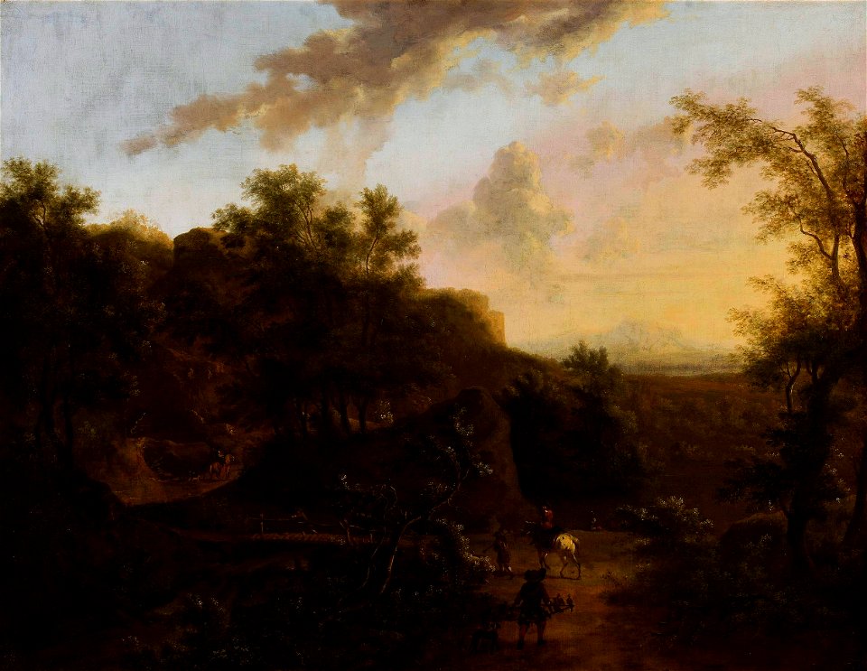 Moucheron Italian landscape with a falconer