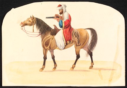 Mounted horseman loading gun