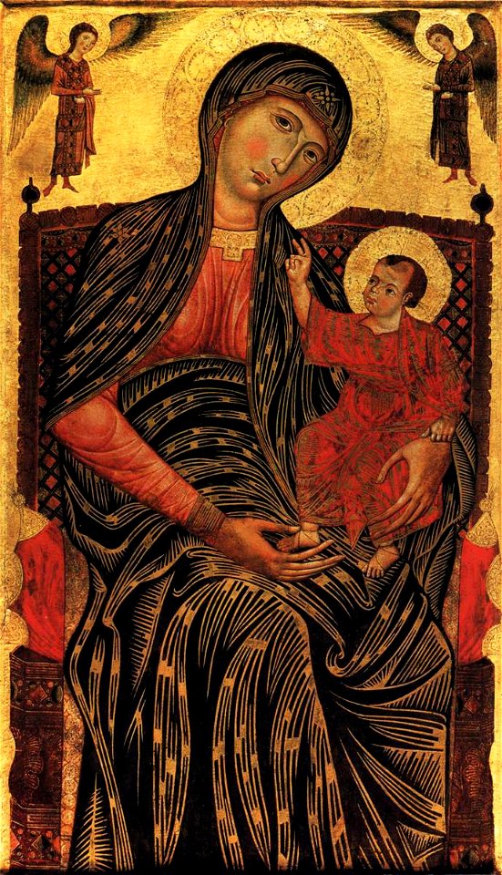 Master Of Magdalen - Virgin and Child Enthroned with Two Angels - WGA14448
