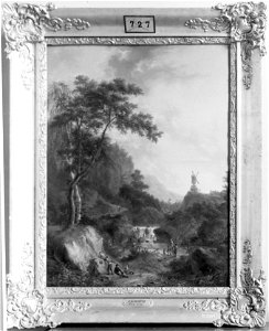 Mountainous Landscape with a Windmill and a Waterfall - Nationalmuseum - 17729. Free illustration for personal and commercial use.