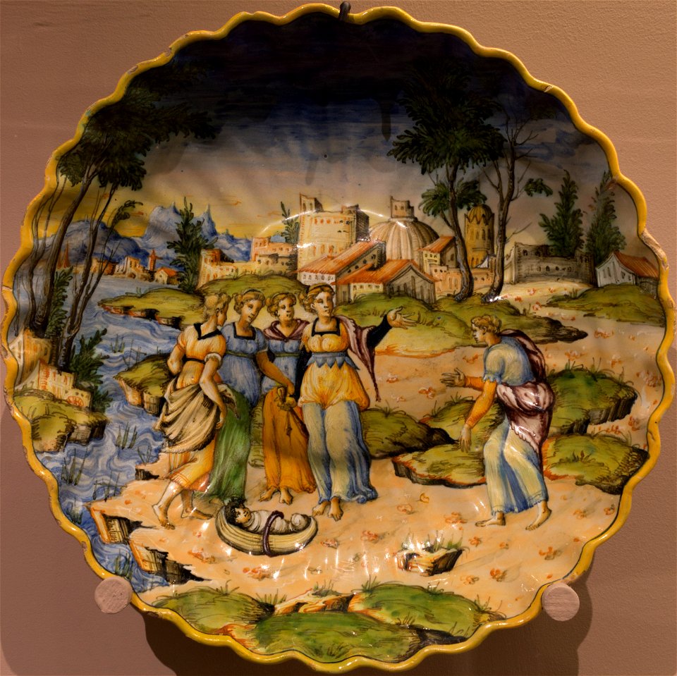 Moïse sauvé des eaux - Coupe (majolique, Urbino, 1565-1580)