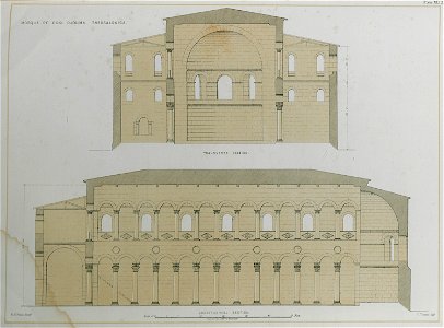 Mosque of Eski Djouma Thessalonica Transversal section Longitudinal section - Texier Charles - 1864