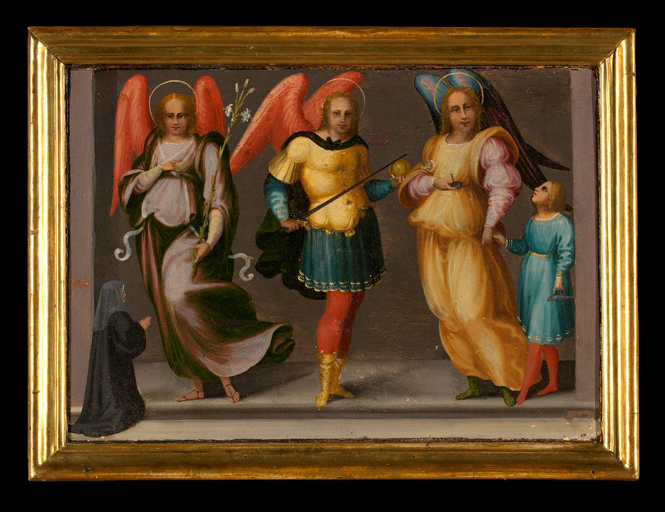 Master of Serumido - Archangels Gabriel, Michael, and Raphael with Tobias and a Female Donor - 1871.76 - Yale University Art Gallery