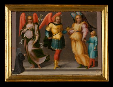 Master of Serumido - Archangels Gabriel, Michael, and Raphael with Tobias and a Female Donor - 1871.76 - Yale University Art Gallery. Free illustration for personal and commercial use.