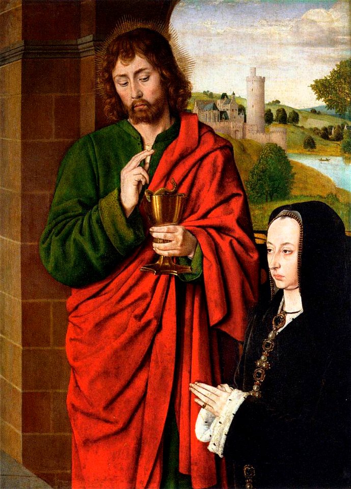 Master of Moulins - Anne of France, Duchesse de Bourbon, Presented by St John the Evangelist - WGA14465