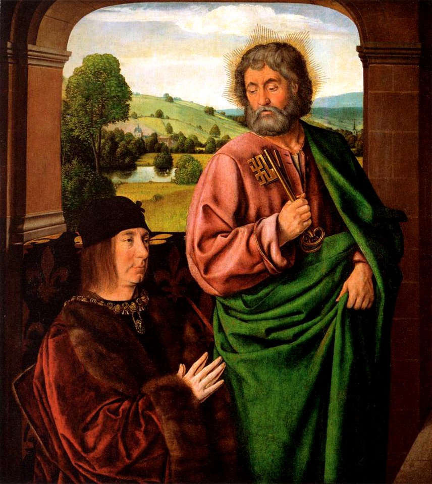 Master of Moulins - Pierre II, Duc de Bourbon, Presented by St Peter - WGA14464