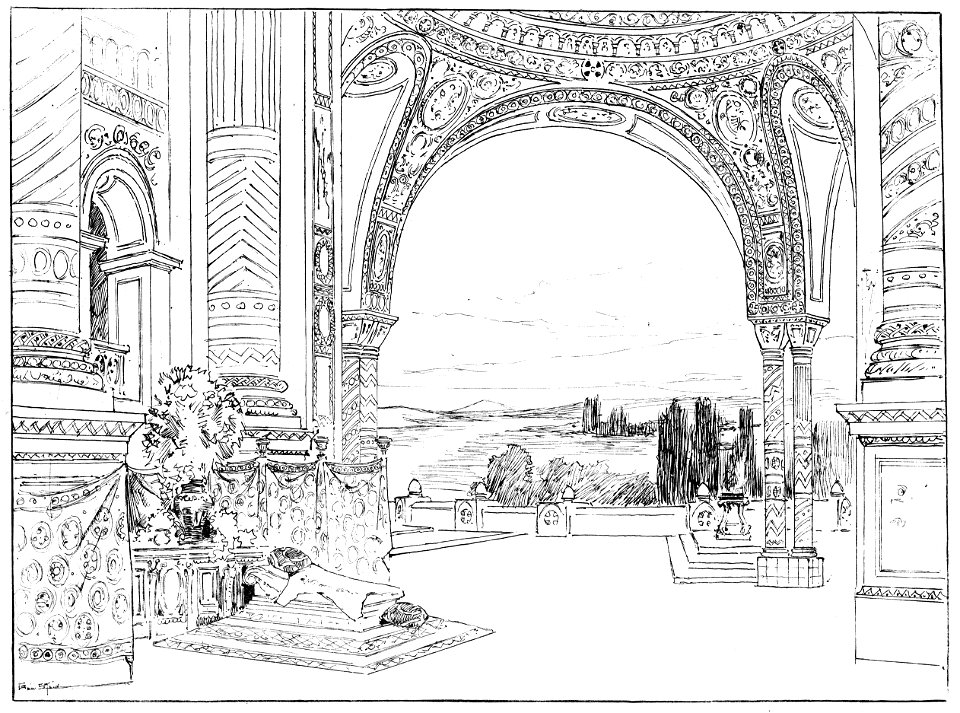 Massenet - Esclarmonde - Décor de Charles Bianchini - 1er acte - dessin de G. Stein 1889