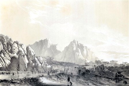 Mountains and caves Tagh i Bustan by Eugène Flandin