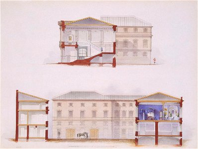 Mayblum J. - Palace of Count P.S.Stroganov - Plan of the Facade and Section, 1865