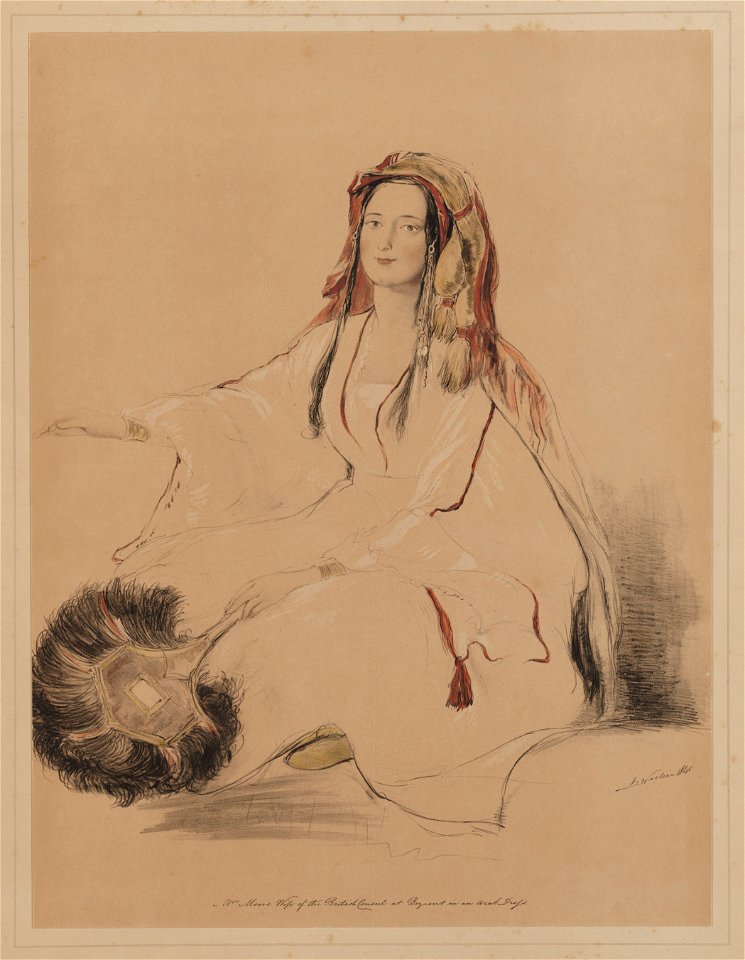 Mrs. Moore, echtgenote van de Britse Consul te Beyrout in Arabische kleederdracht, objectnr A 16066