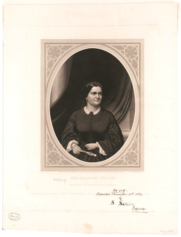 Mrs. Abraham Lincoln - engraved by Samuel Sartain, printed by Irwin & Sartain. LCCN2003664863