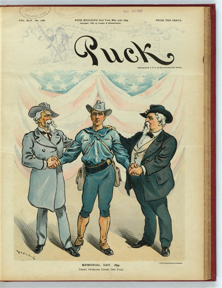 Memorial Day, 1899 - three veterans under one flag - Keppler. LCCN2012647425