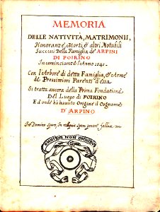 Memoria delle natività, matrimonii, honoranze, ed altri notabili successi della Famiglia de' Arpini di Poirino