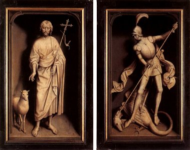 Memling Triptych of Family Moreel closed. Free illustration for personal and commercial use.