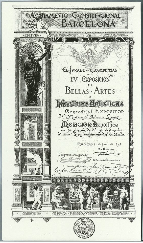 Mención honorífica a Mariano Pedrero, IV Exposición de Bellas Artes, Barcelona, Junio 1898