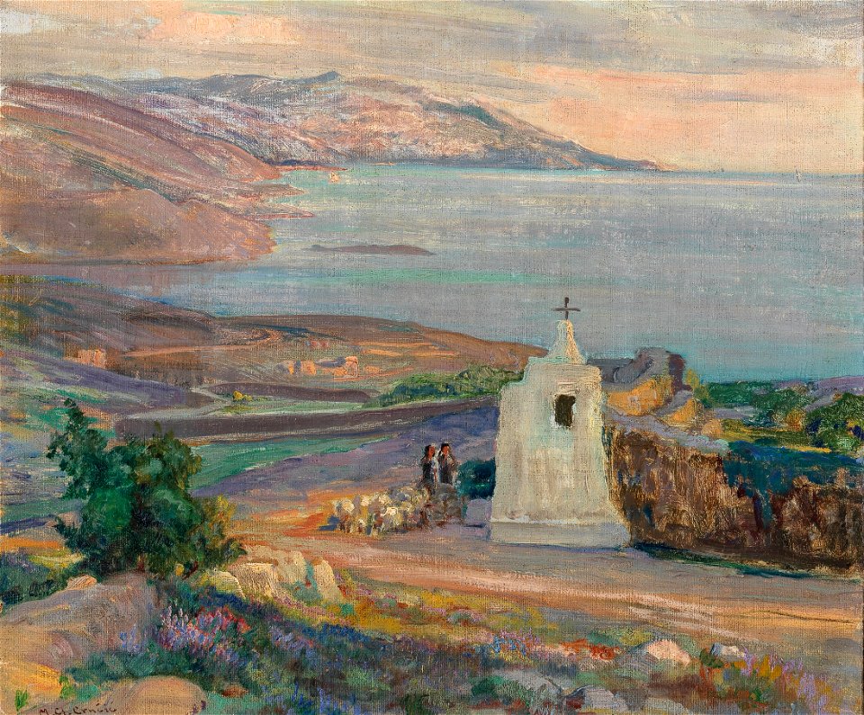 Menci Clement Crnčić - An Evening Coastal Landscape with Chapel