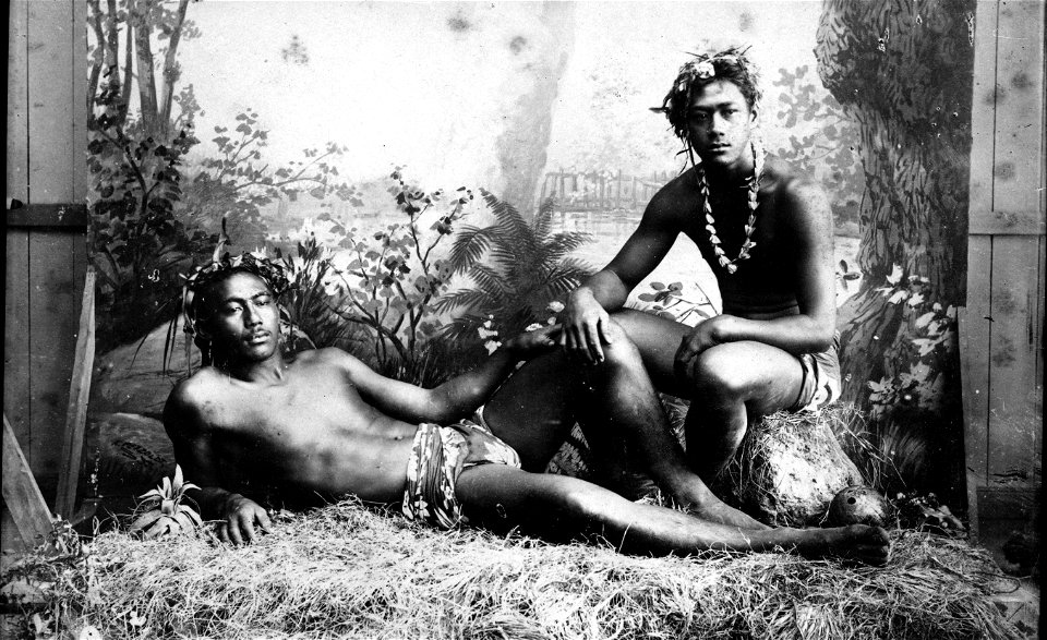 Men dressed for dancing, Tahiti, 1887