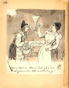 Mera blommor Stina! idag ha vi två löjtnanter till middag. 1894 Paraply Fritz von Dardel - Nordiska Museet - NMA.0035978