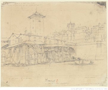 Meryon - Dessin préparatoire pour l'eau-forte La pompe Notre-Dame, btv1b550010933