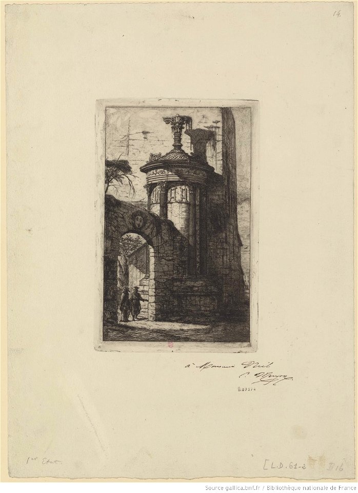 Meryon - Entrée du couvent des Capucins français, à Athènes, 2ème état, btv1b55001137s