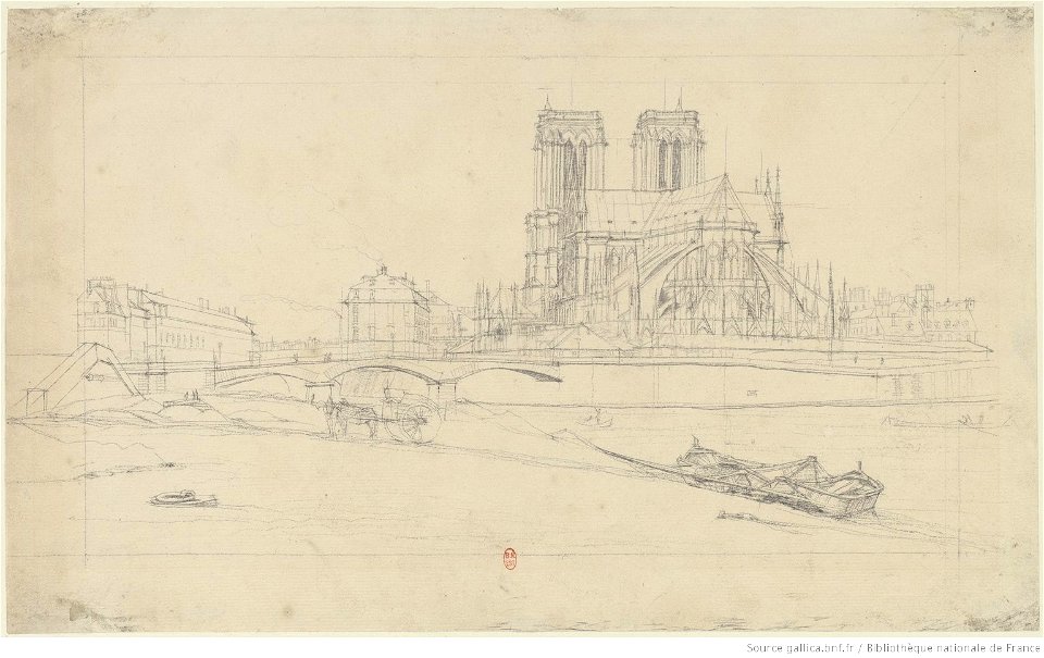 Meryon - Dessin préparatoire pour l'eau-forte L'abside de Notre-Dame de Paris, btv1b55001109f