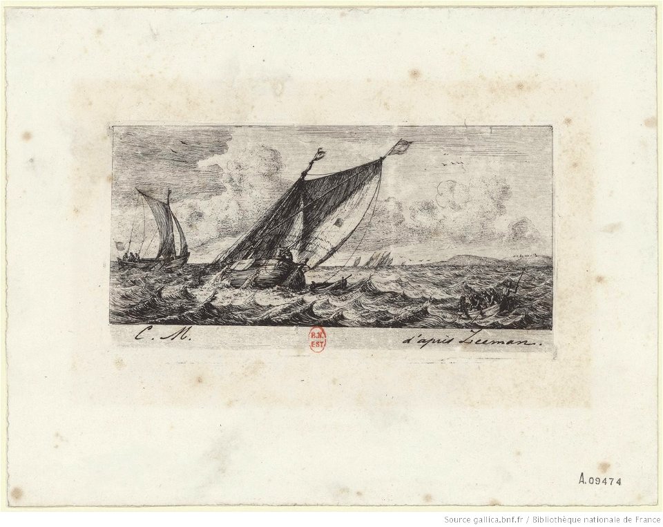 Meryon - Bateaux de Harlem à Amsterdam, 1er état, btv1b55001094j
