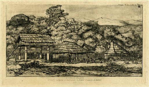 Meryon - Nouvelle-Zélande - Greniers indigènes et habitations à Akaroa, presqu'ile de Banks, 1845, 1904,0929.222