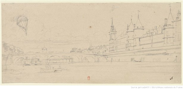 Meryon - Dessin préparatoire pour l'eau-forte Le Pont-au-Change, btv1b55001087g