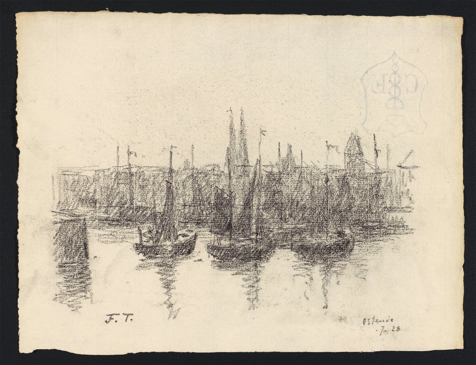 Ostende - port de pêche 1928 drawing by Jean-François Taelemans, R-2009-26344, Prints Department, Royal Library of Belgium