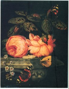 Ottmar Elliger 1666 - Roses and butterflies. Free illustration for personal and commercial use.
