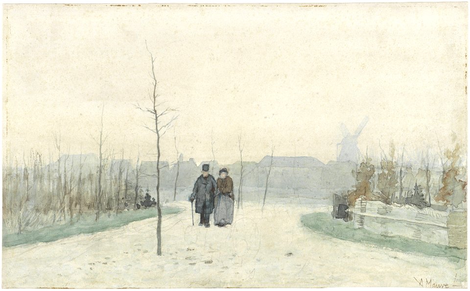 Oud paar in een nieuw aangelegd park Rijksmuseum SK-A-2451