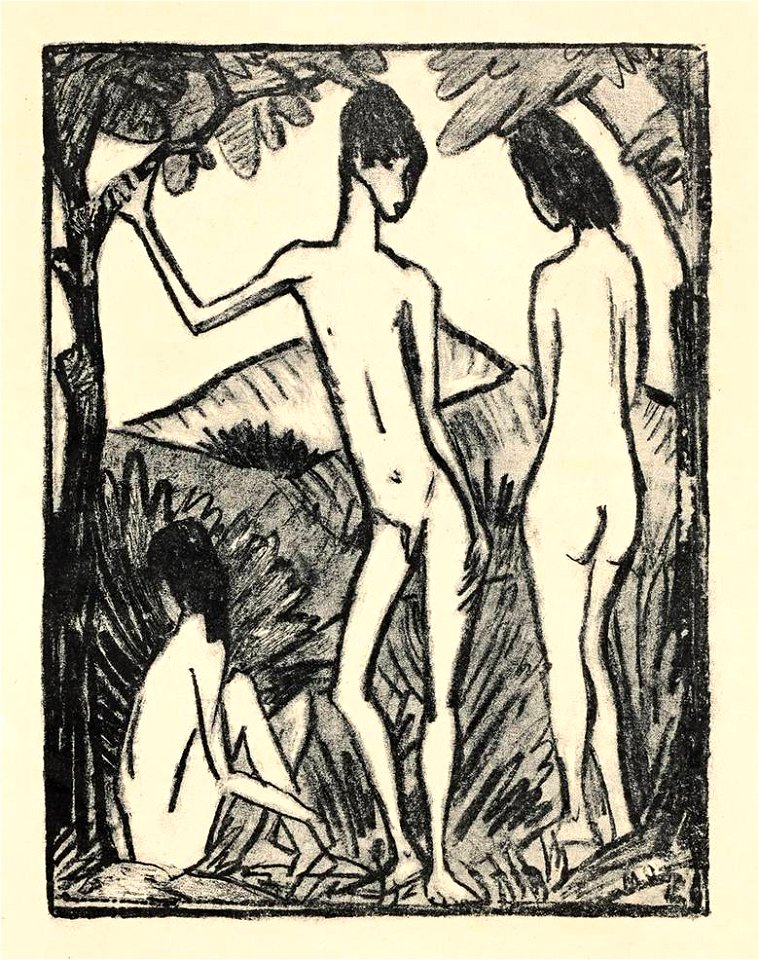 Otto Mueller Stehender Knabe mit zwei Mädchen 1917
