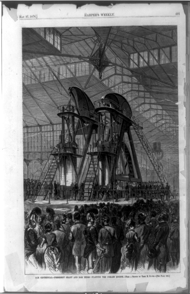 Our centennial-President Grant and Dom Pedro starting the Corliss engine - from a sketch by Theo. R. Davis. LCCN89706312