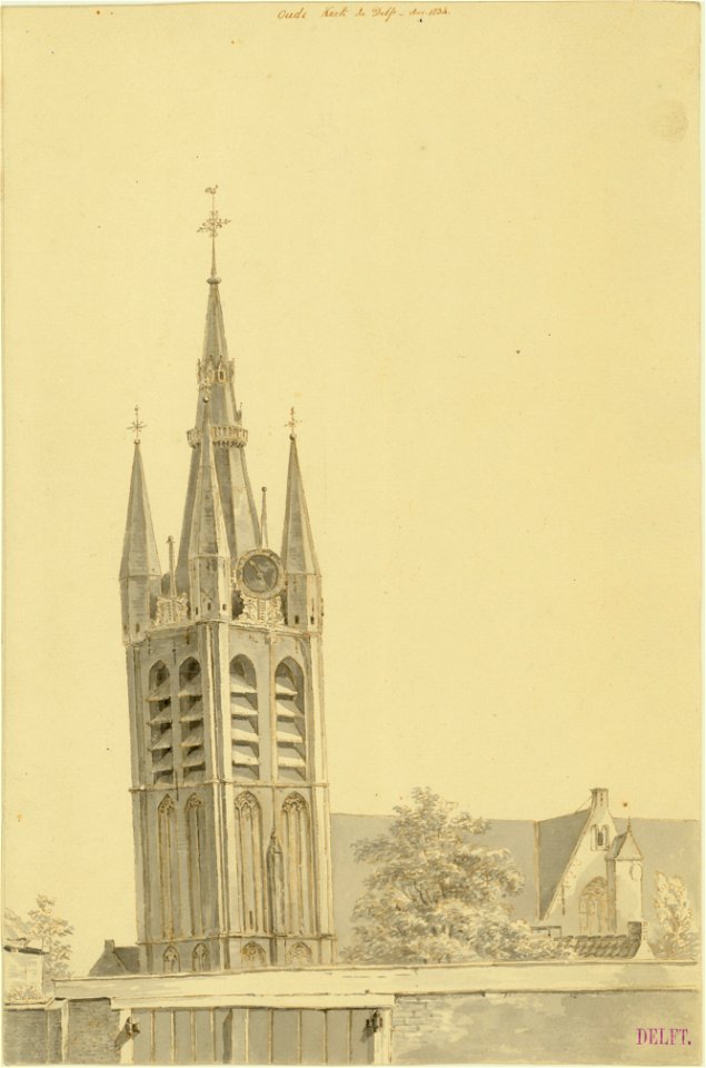 Oude Kerk te Delft - Aug. 1834, Balthasar Jooss, SA Delft, inv.nr. 68777