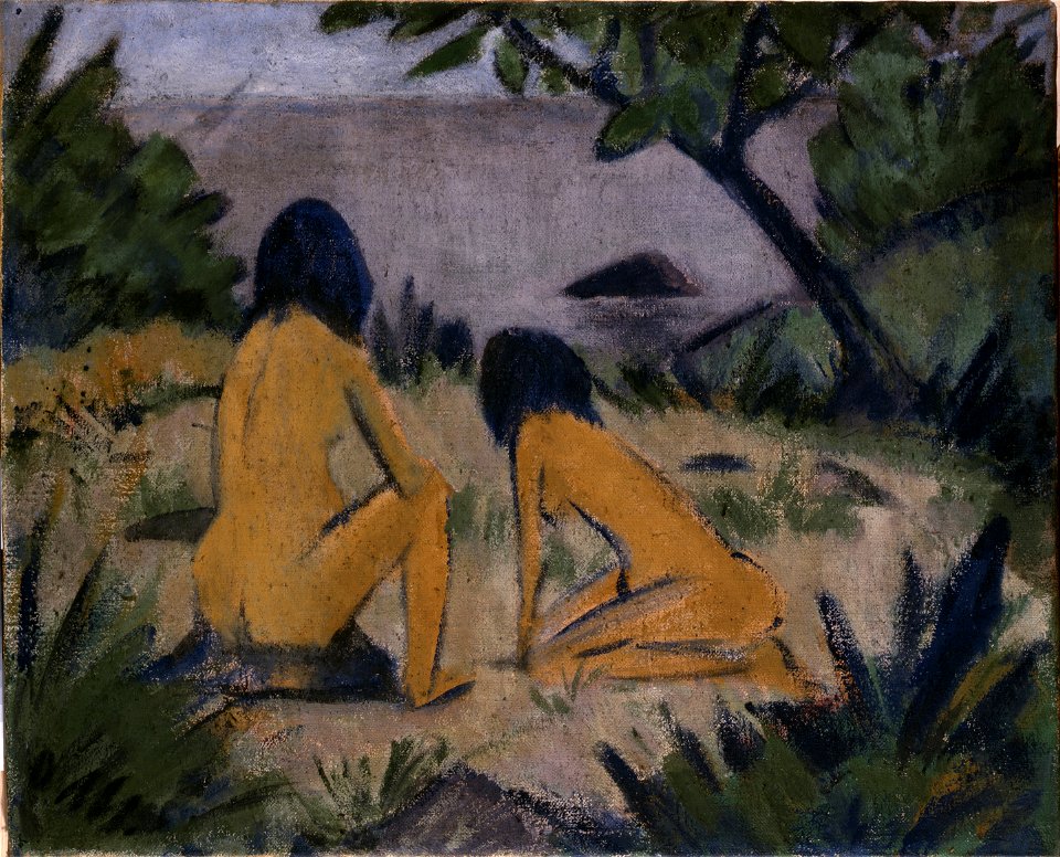 Otto Mueller - Sitting and Kneeling Figures on the Bank of the Moritzburg Lakes - Google Art Project