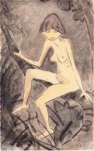 Otto Mueller - Nackte Frau auf Ast sitzend - ca 1924