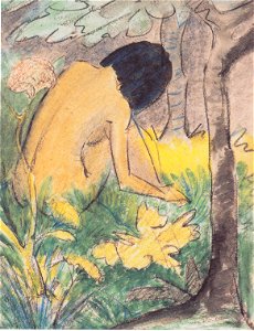 Otto Meller - Kauernder Akt im Wald - ca1927
