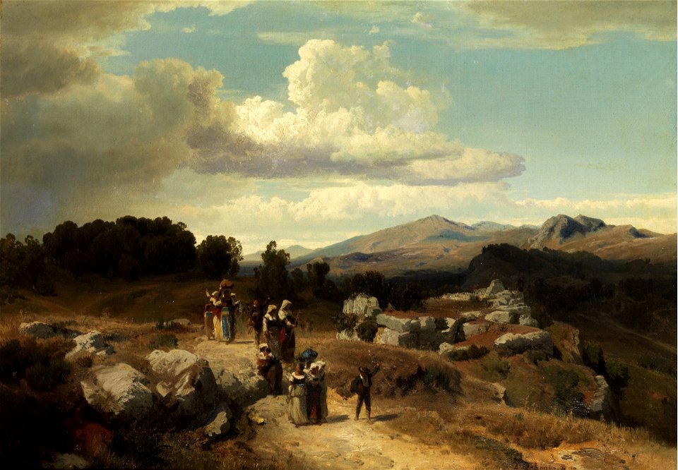 Oswald Achenbach - Sonntagsspaziergang in der römischen Landschaft (1882)