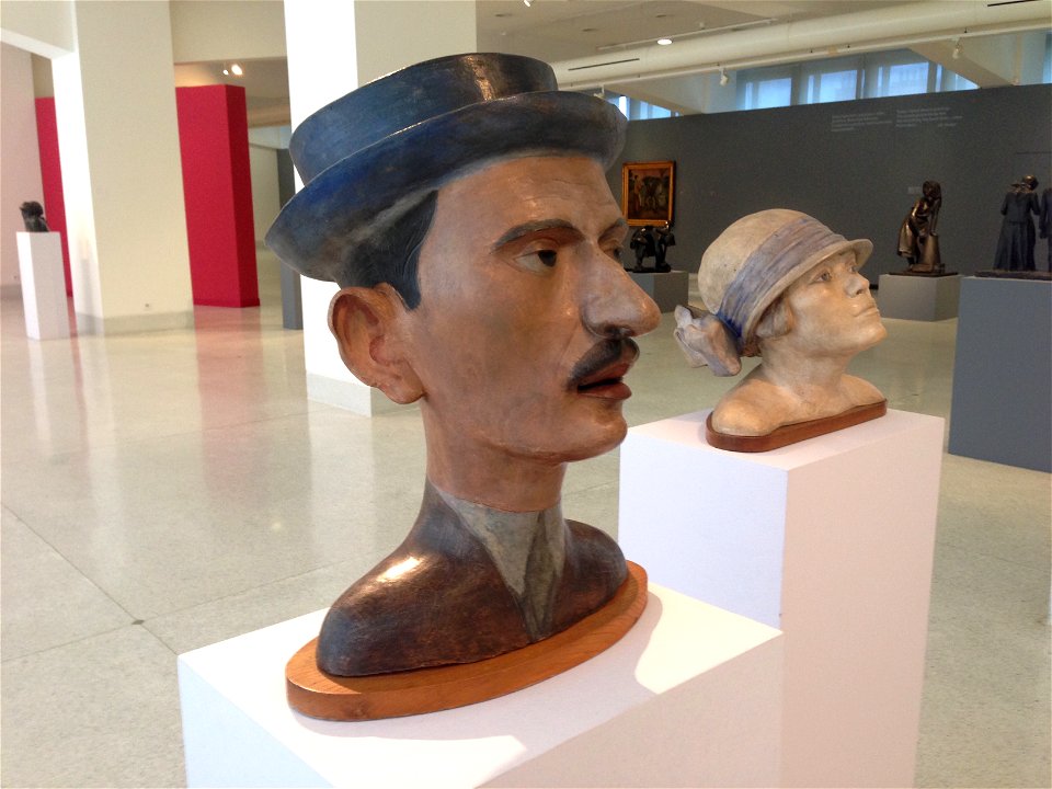 Otto Gutfreund, Self-portrait (1919) and Portrait of the Artist's Wife Milada (1923–1924), Veletržní palác, Prague, Czech Republic - 20140712