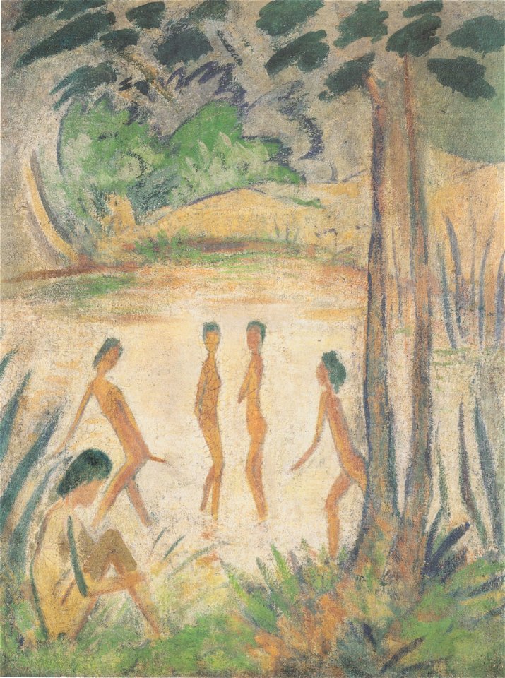 Otto Mueller - Fünf Badende in Seenlandschaft - 1918
