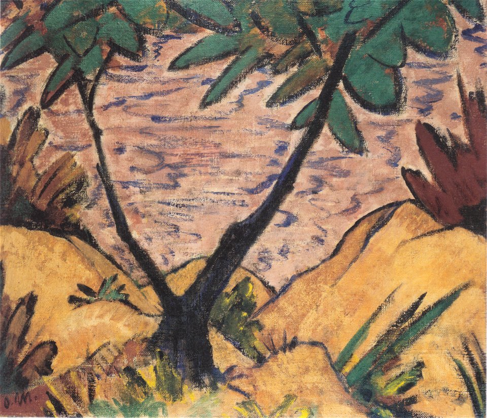Otto Mueller - Landschaft mit gegabeltem Baum - ca1920