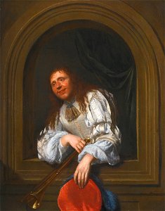 A Musician Holding a Trumpet and a Hat by Jacob Ochtervelt