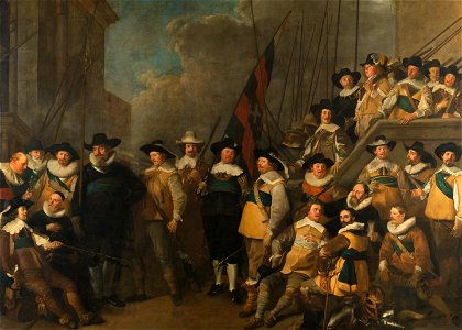 Officieren en andere schutters van wijk V in Amsterdam onder leiding van kaptein Cornelis de Graeff en luitenant Hendrick Lauwrensz Rijksmuseum SK-C-1174