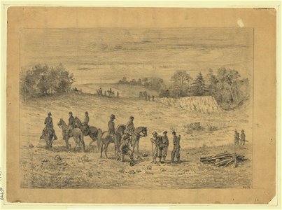 Officers and soldiers on the battlefield of the second Bull Run, recognizing the remains of their comrades LCCN2004661837