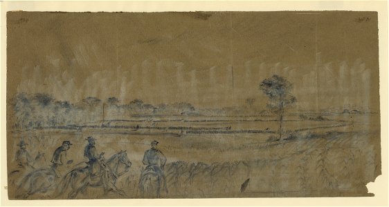 Officers on horseback watching infantry drills in distance LCCN2004660312