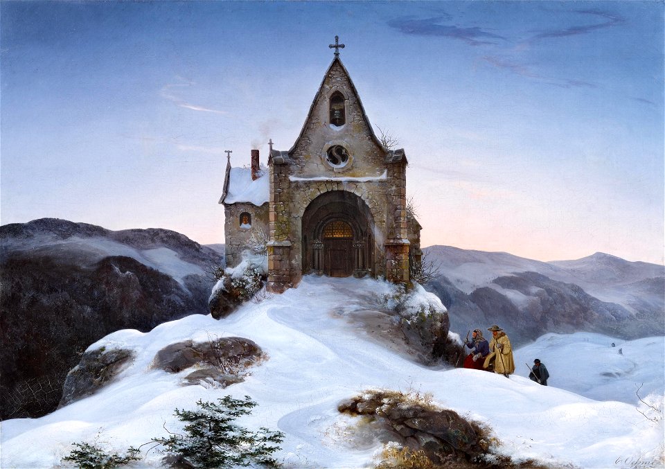 Ernst Ferdinand Oehme - Bergkapelle im Winter (1842)